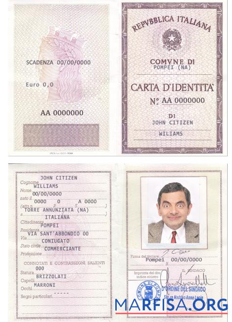 Blank Italy Identity Card (La Carta D’Identita’ Italiana) download for verification